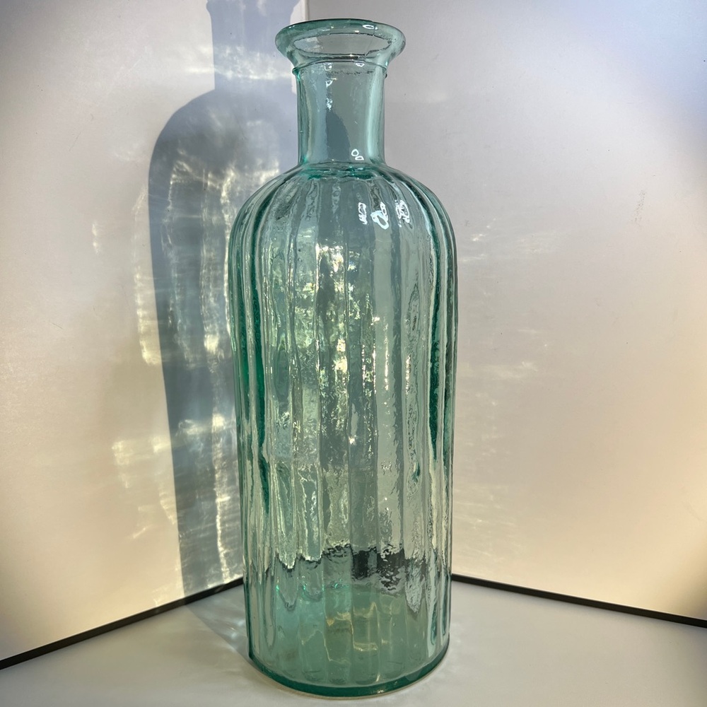 Vintage Large Recycled Glass Bottle Made in Spain. 13” Tall x 5” Wide